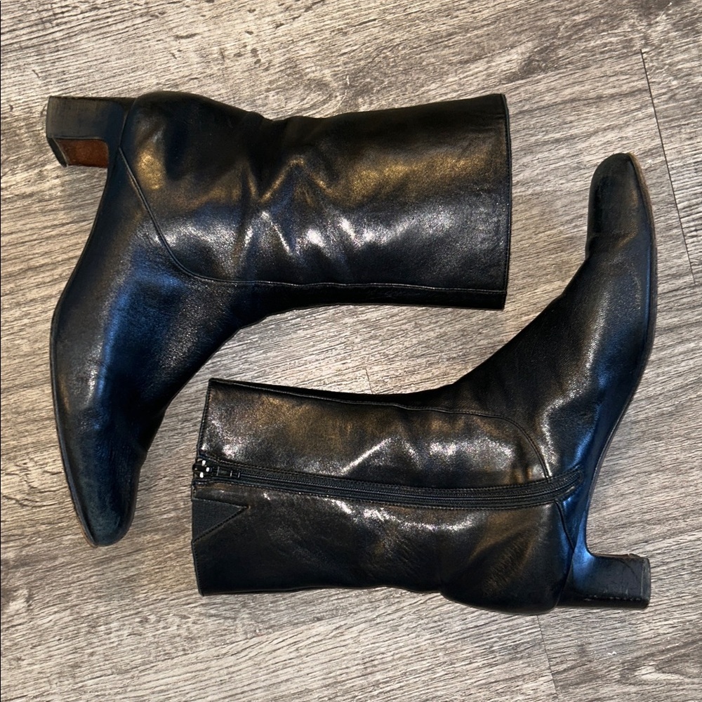 Cole Haan City Italian Leather Black Ankle Boots Kitten Heel Size 9